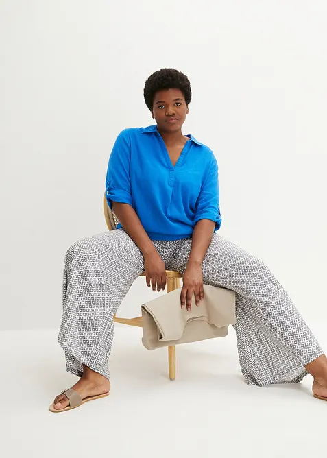 Blus med linne och 3/4-&auml;rmar, bonprix