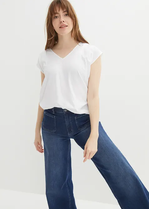 Kort&auml;rmad blus med V-ringning, bonprix