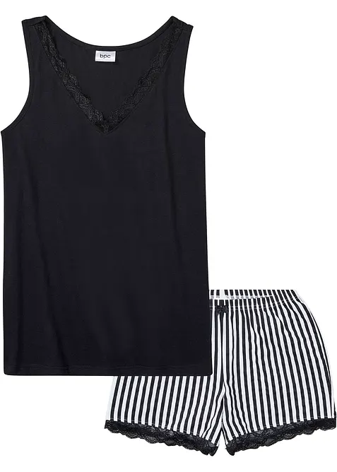 Kort pyjamas med tunn spets, bonprix