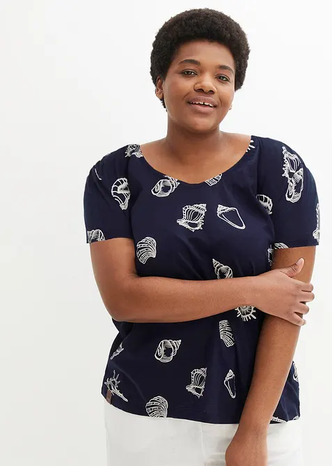 M&ouml;nstrad topp med rund halsringning, ekologisk bomull, bonprix