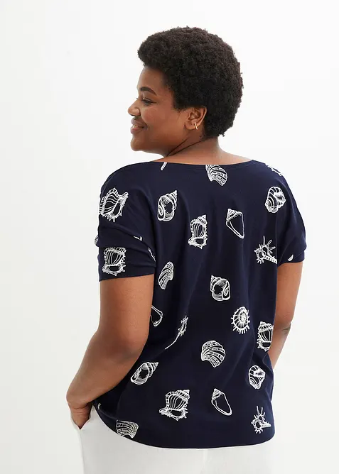 M&ouml;nstrad topp med rund halsringning, ekologisk bomull, bonprix