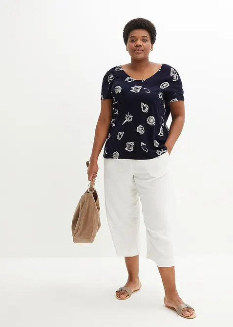 M&ouml;nstrad topp med rund halsringning, ekologisk bomull, bonprix