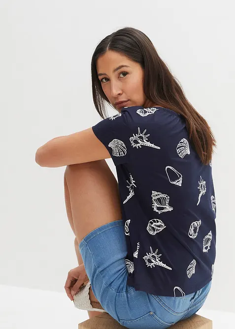 M&ouml;nstrad topp med rund halsringning, ekologisk bomull, bonprix