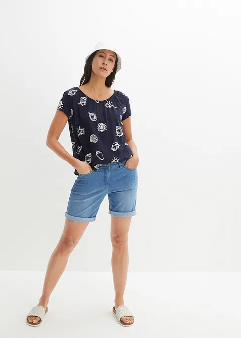 M&ouml;nstrad topp med rund halsringning, ekologisk bomull, bonprix