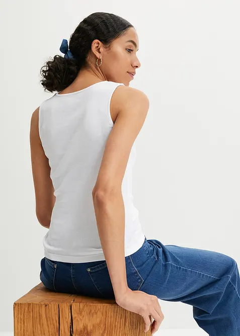 Ribbstickat linne i ekologisk bomull (2-pack), bonprix