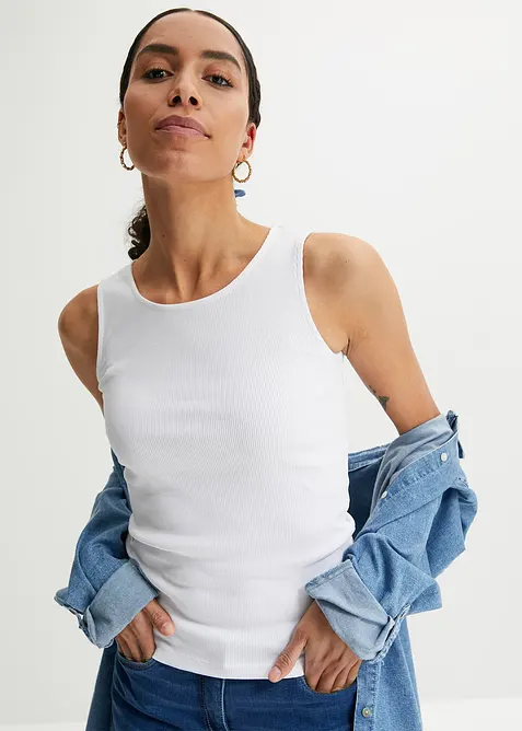 Ribbstickat linne i ekologisk bomull (2-pack), bonprix