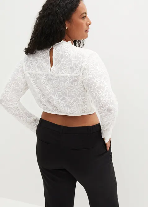 Långärmad dirndlblus med spets, bonprix