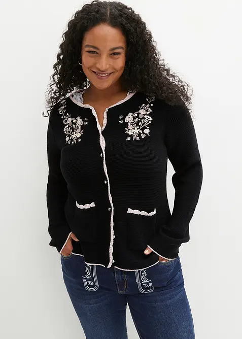 S&ouml;t folkdr&auml;ktsinspirerad cardigan med broderi, bonprix