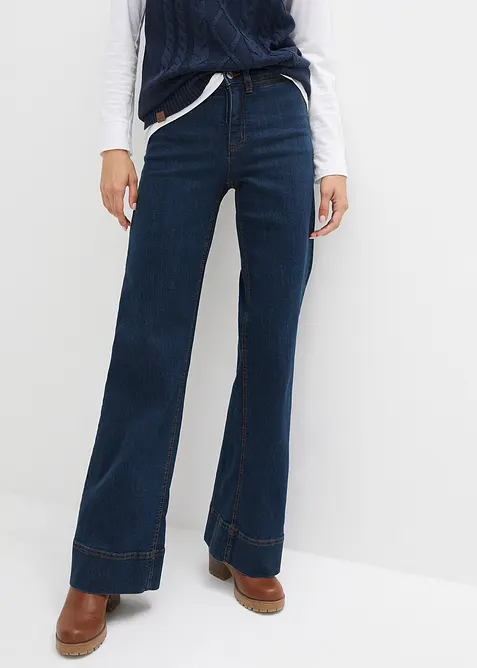 Comfort Stretch Wide Leg Jeans, Mid Waist, bonprix