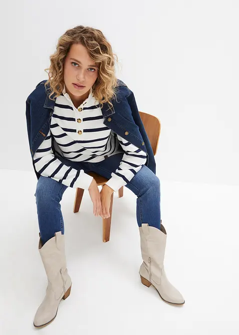 L&aring;ng sweatshirt med krage och dragkedja, bonprix