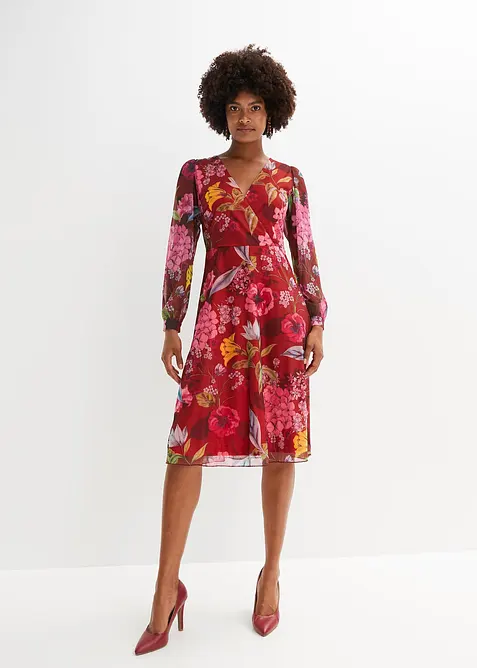 Mellanlång klänning i tunn mesh, bonprix