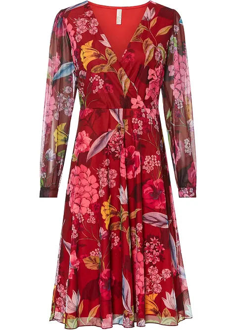 Mellanlång klänning i tunn mesh, bonprix