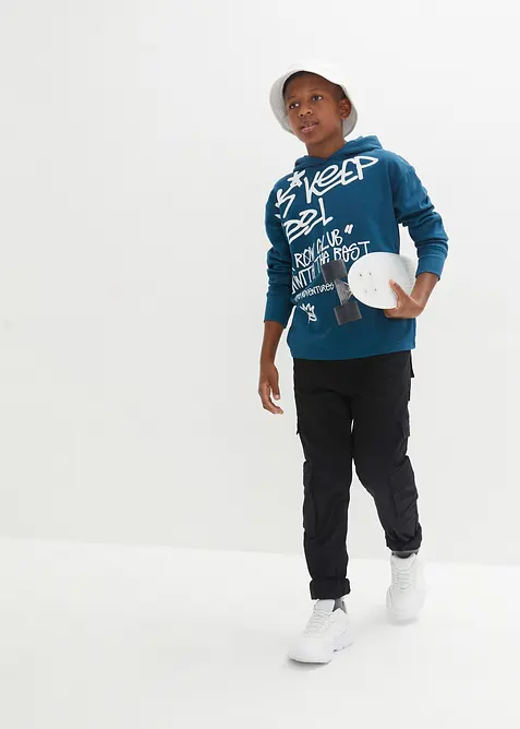 Sweatshirt med huva och graffititryck för barn, ekologisk bomull, bonprix