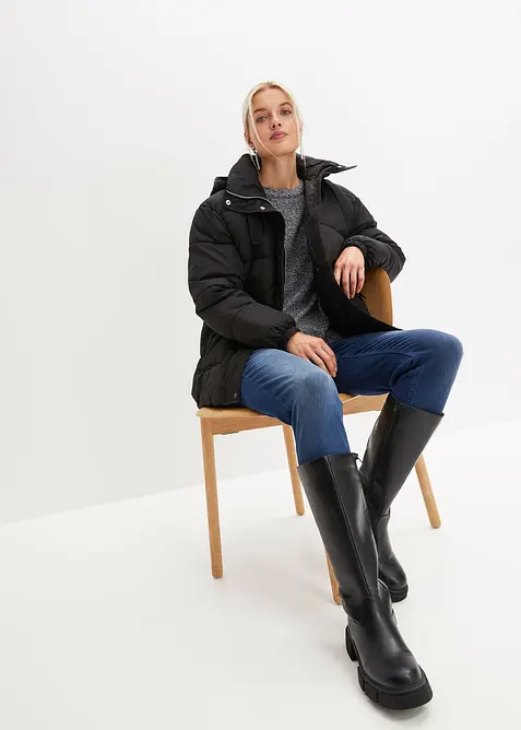 Stickad tr&ouml;ja med rund halsringning i melerad look, bonprix