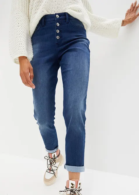Fodrade jeans i boyfriendmodell med mjuk insida Mid Waist, bonprix