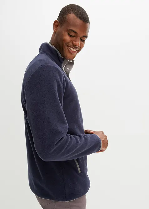 Fleecetröja med ståkrage, knappar och praktiska fickor, bonprix