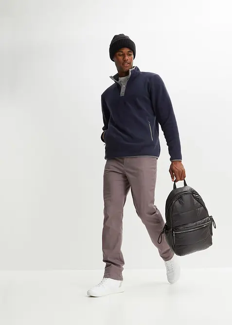 Fleecetröja med ståkrage, knappar och praktiska fickor, bonprix