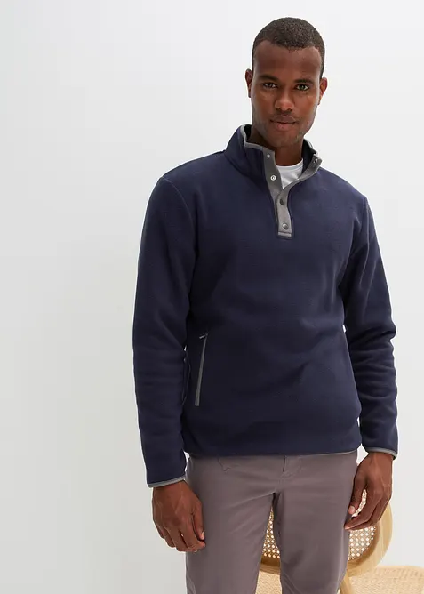 Fleecetröja med ståkrage, knappar och praktiska fickor, bonprix