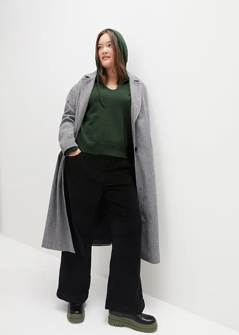 Stickad tr&ouml;ja med V-ringning och luva, bonprix