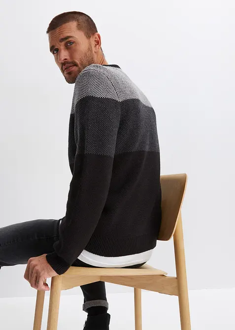 Tröja med rund halsringning och colour blocking-look, bonprix