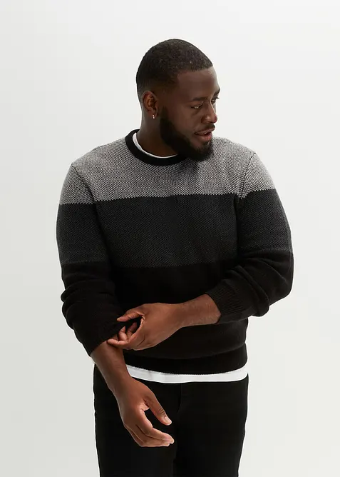 Tröja med rund halsringning och colour blocking-look, bonprix