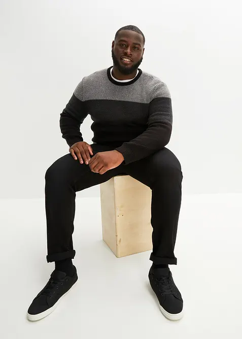 Tröja med rund halsringning och colour blocking-look, bonprix