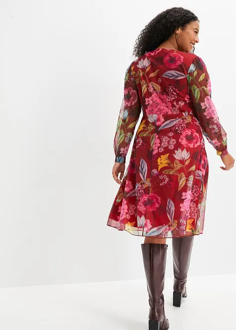 Mellanlång klänning i tunn mesh, bonprix