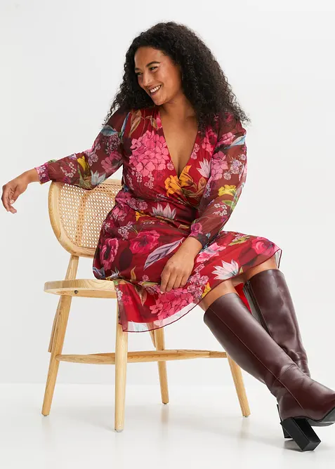 Mellanlång klänning i tunn mesh, bonprix