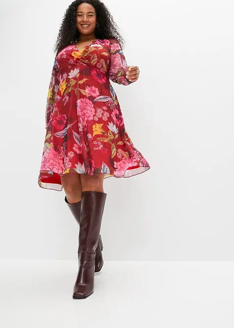 Mellanlång klänning i tunn mesh, bonprix