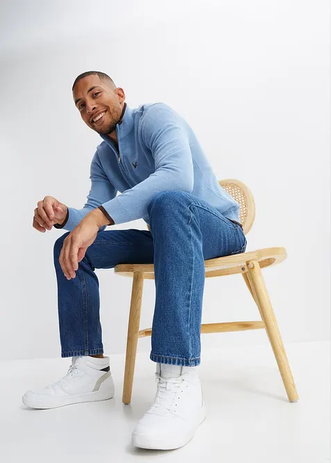 Tröja med krage och dragkedja i återvunnet material, bonprix