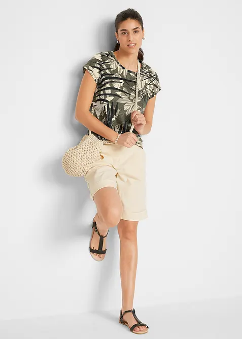 M&ouml;nstrad T-shirt i bomull med mini&auml;rmar, bonprix