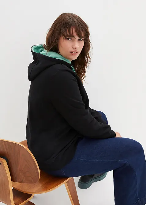 Sweatshirt med luva i ren ekologisk bomull, bonprix
