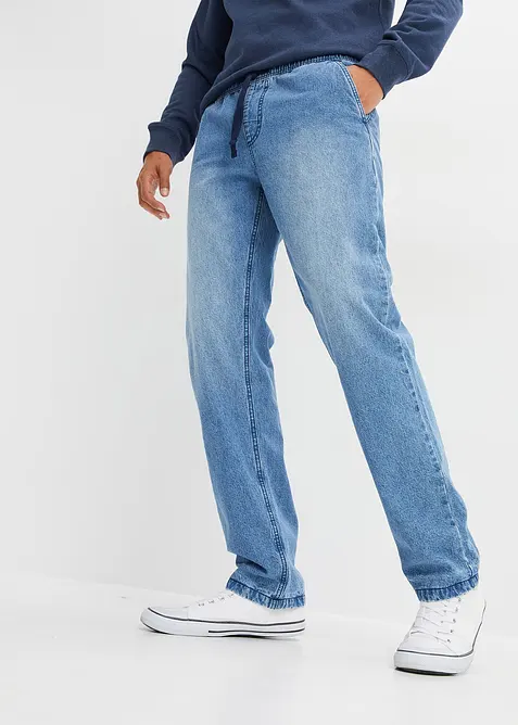 Fodrade jeans med stretch och resårlinning, Straight, bonprix