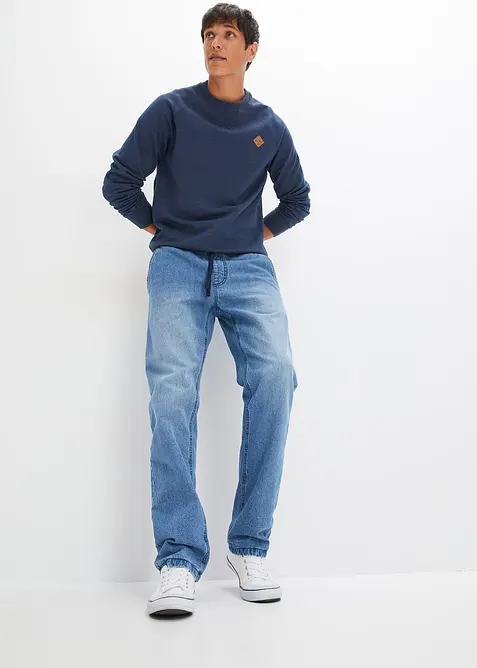 Fodrade jeans med stretch och resårlinning, Straight, bonprix