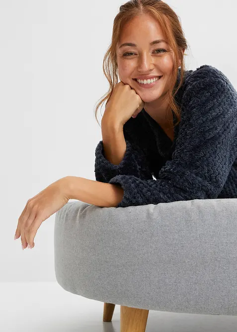 Mysdress av fleece med strukturmönster och applikation, bonprix