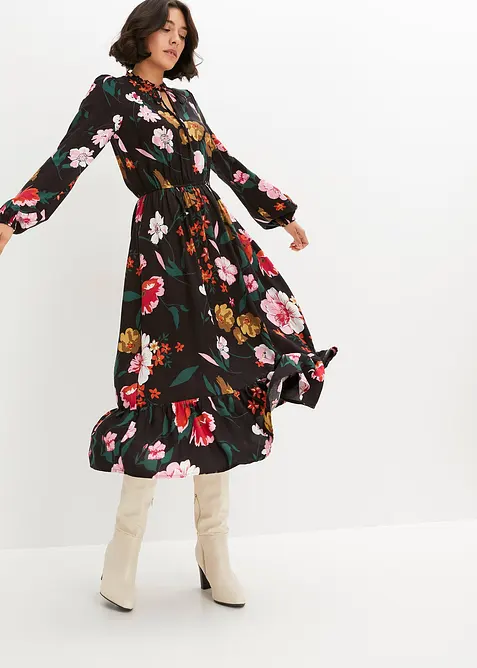 Mellanlång klänning i följsam viskos, bonprix