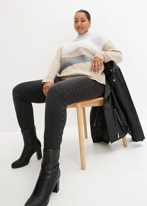 Stickad tr&ouml;ja med ballong&auml;rmar, bonprix