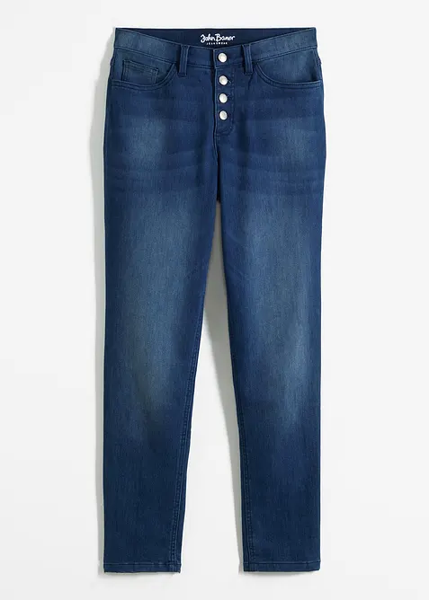 Fodrade jeans i boyfriendmodell med mjuk insida Mid Waist, bonprix