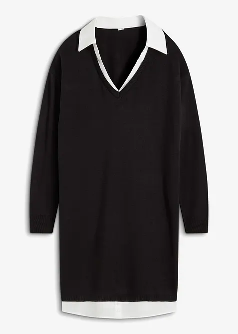 Stickad klänning med blusinfällning, bonprix