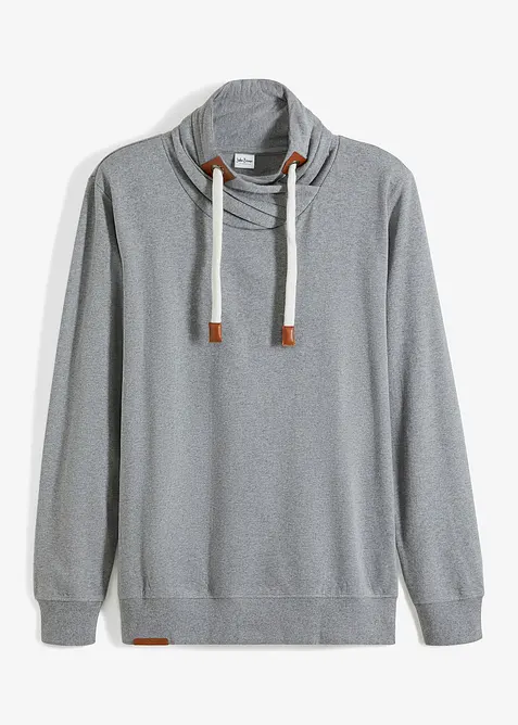 Sweatshirt med sjalkrage och detaljer av skinnimitation, bonprix