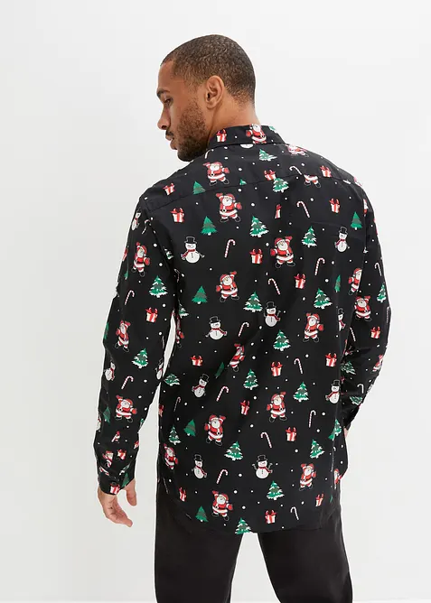 Långärmad bomullsskjorta med julmotiv, bonprix