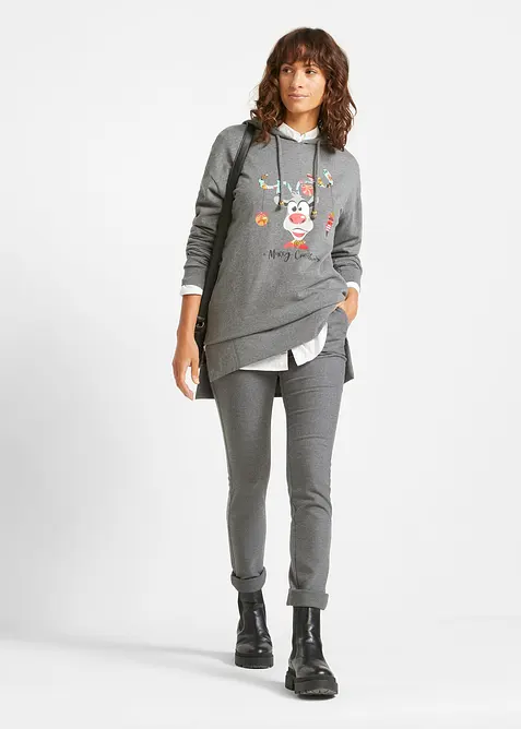 Lång sweatshirt med huva och slits i sidan, bonprix