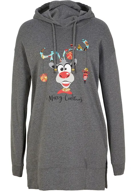 Lång sweatshirt med huva och slits i sidan, bonprix