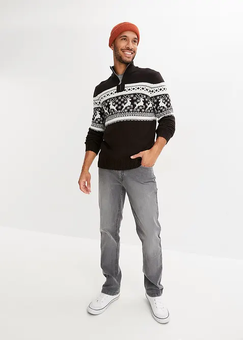 M&ouml;nstrad tr&ouml;ja med krage och dragkedja, bonprix