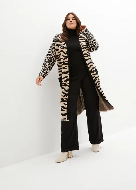 Lång cardigan med paljetter och luva, bonprix