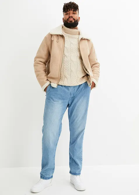 Fodrade jeans med stretch och res&aring;rlinning, Straight, bonprix