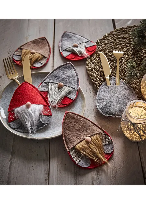 Bestickh&aring;llare i tomtedesign (6-pack), bonprix