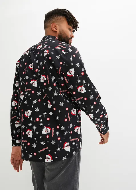Långärmad skjorta med julmönster, av ren bomull, smal passform, bonprix
