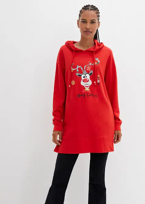 Lång sweatshirt med huva och slits i sidan, bonprix