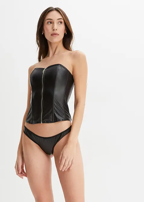 Korsett och stringtrosa i skinnimitation (2 delar), bonprix